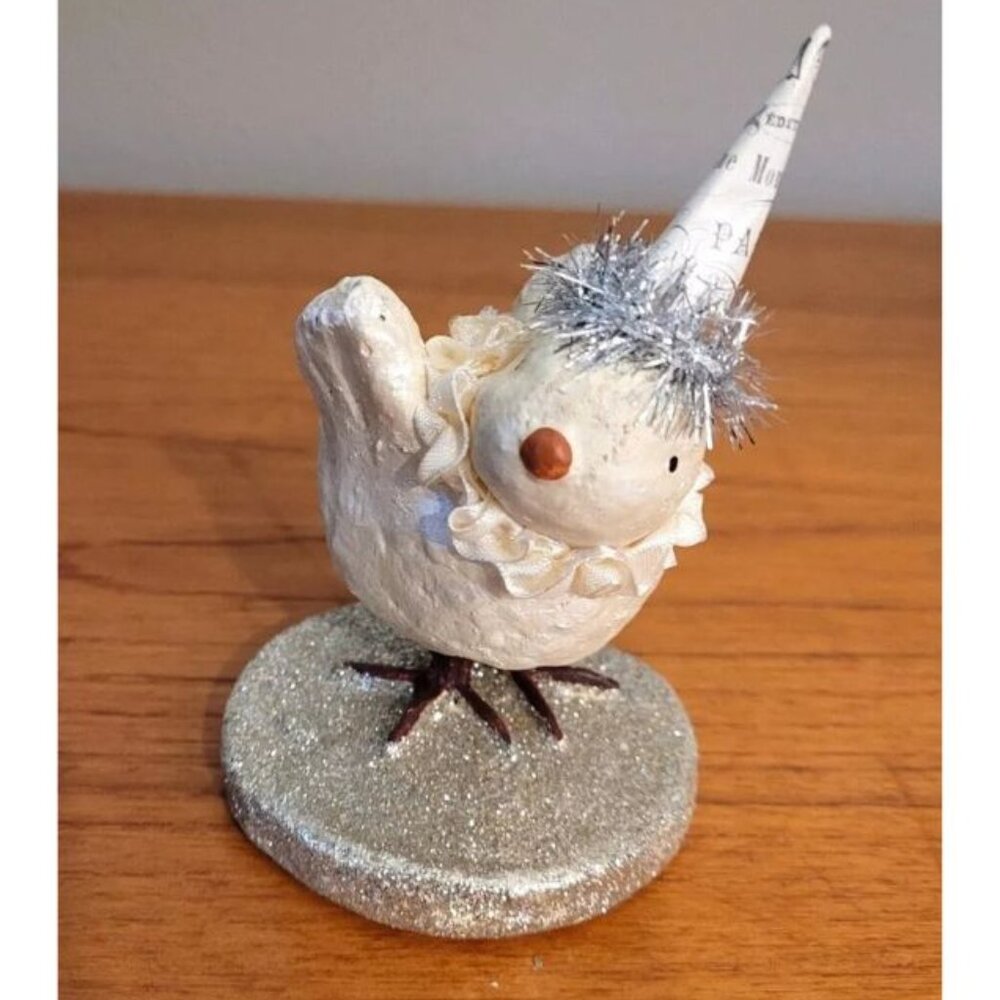 ESC Trading Company WHITE GLITTERED CHICK SIGNED Heather Myers 3" X 5" EASTER